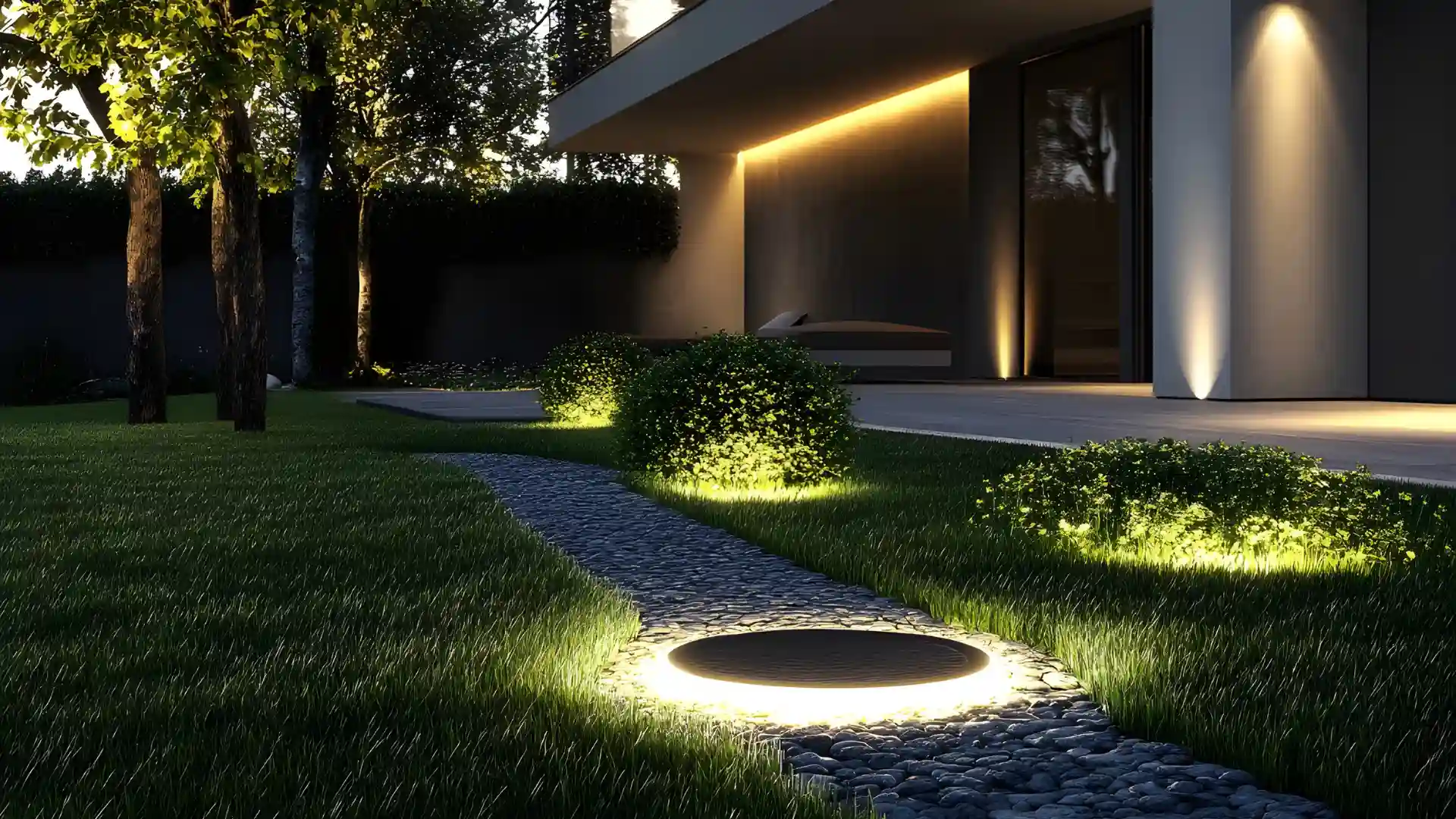 architectural facade lightning Modern home with architectural facade lighting installation highlighting exterior walls and design features