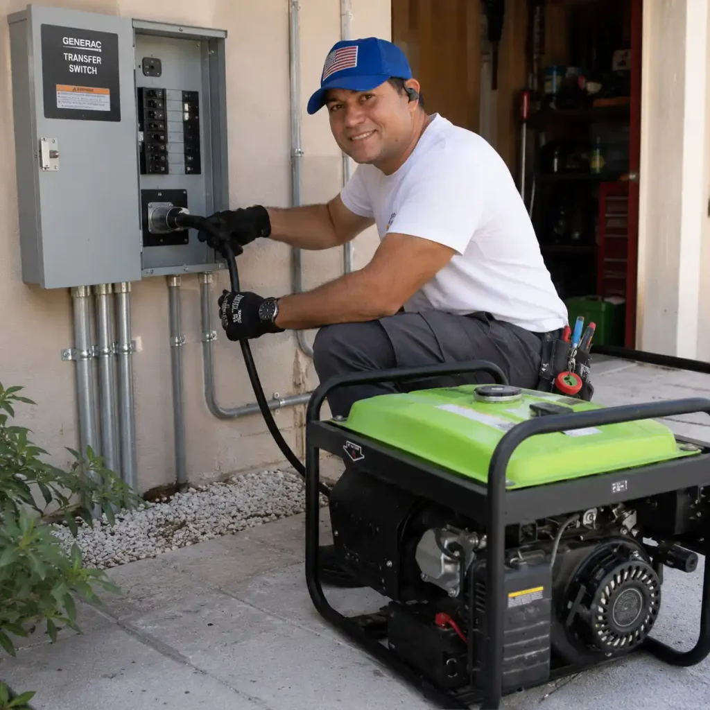 professional electrician installing a back-up generator in Miami