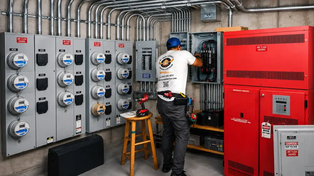 panel instalation and subpanels upgrade electrician installing addition subpanel to expand capacity in a commercial property